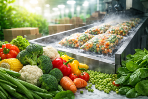 Bulk and retail packaging options for IQF frozen vegetables prepared for export shipment